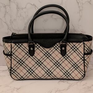 Burberry Beige Check Canvas Tote with Black Trim
